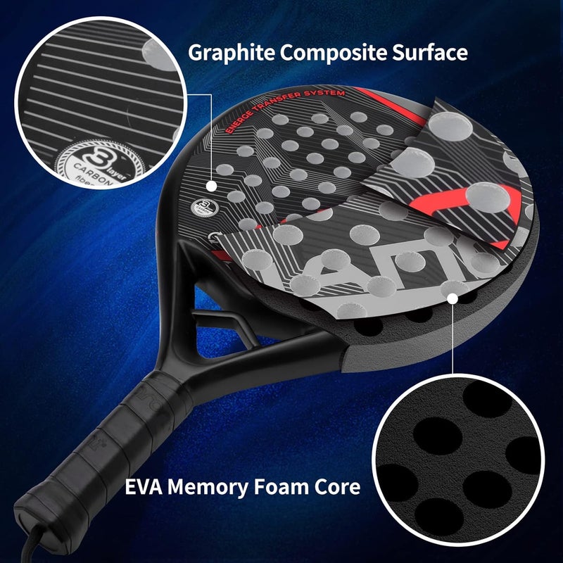 WLSRW Padel Racket Carbon Fiber Surface with EVA Memory Flex Foam Core Lightweight Padel Racquet - Image 4